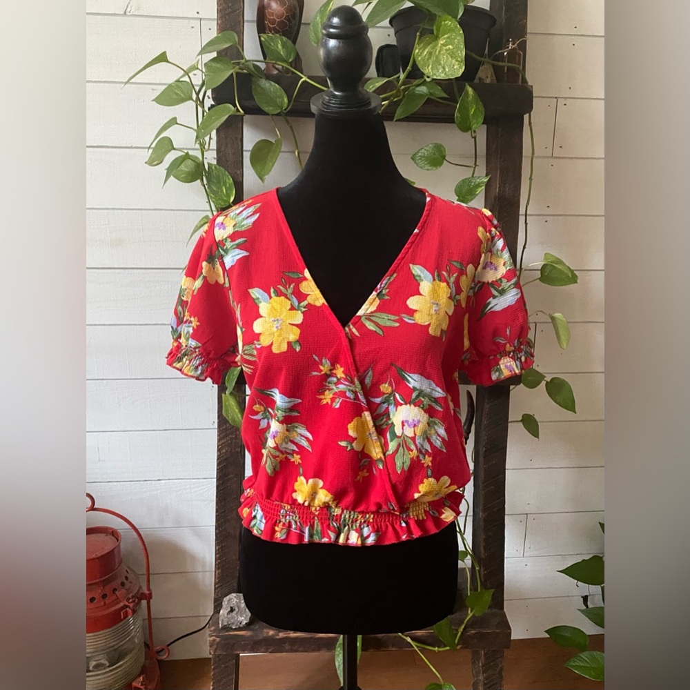 One Clothing: Red Boho Crop Top